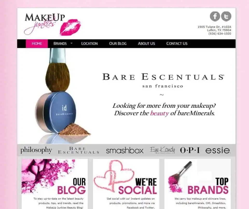 Makeup junkies website design screenshot - lufkin, tx - east texas website design