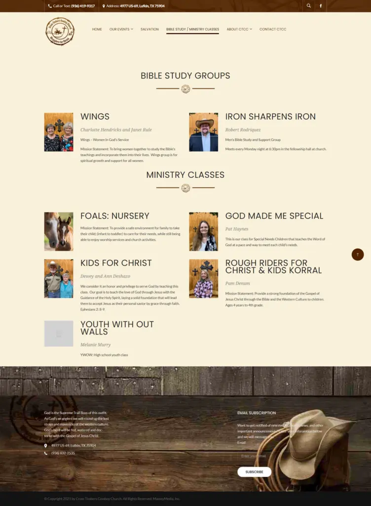 Crossroads Cowboy Church - Website Design Screenshot - Lufkin, TX - East Texas Website Design