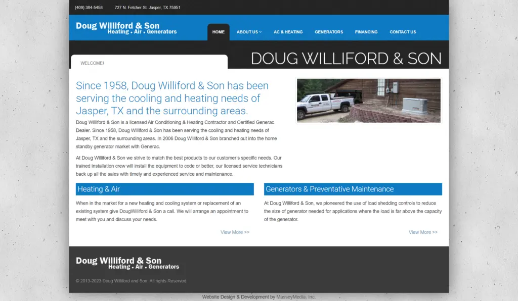 Williford & Son Website Design Screenshot - Homepage