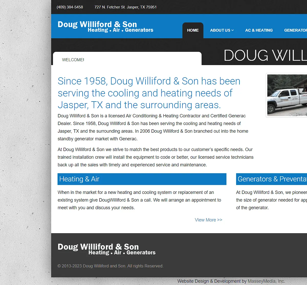 Williford & son website design screenshot - homepage