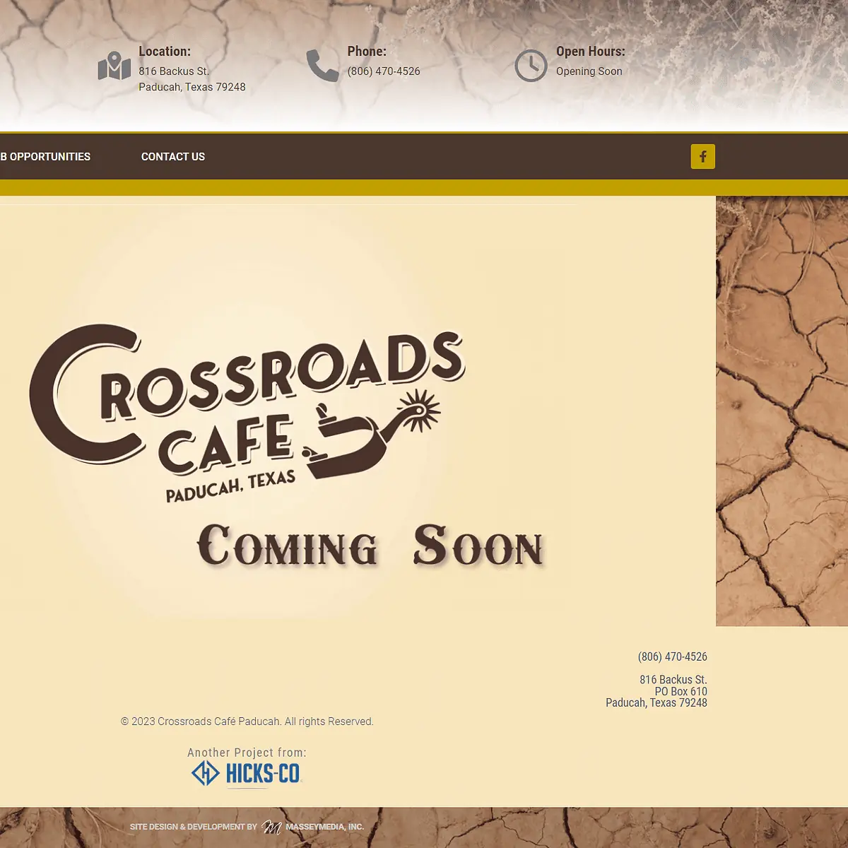 Crossroads café paducah website design screenshot - homepage