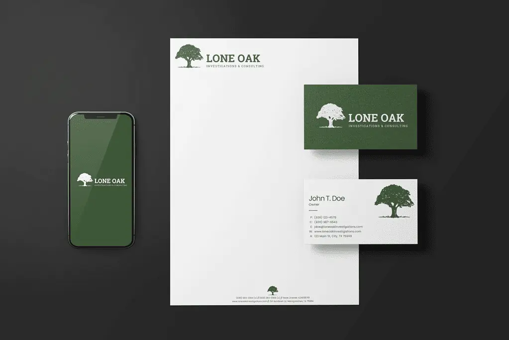 Lone oak investigations & consulting logo - letterhead & business cards - east texas logo design