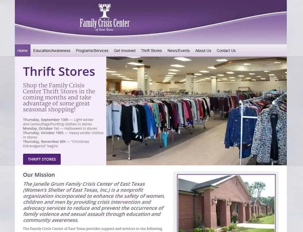 Family crisis center website design screenshot - lufkin, tx - east texas website design