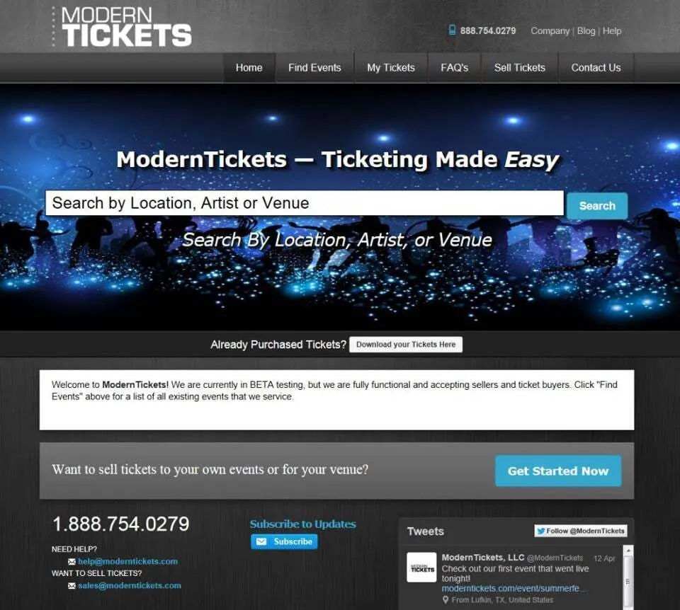 Modern tickets website screenshot - lufkin, tx - east texas website design